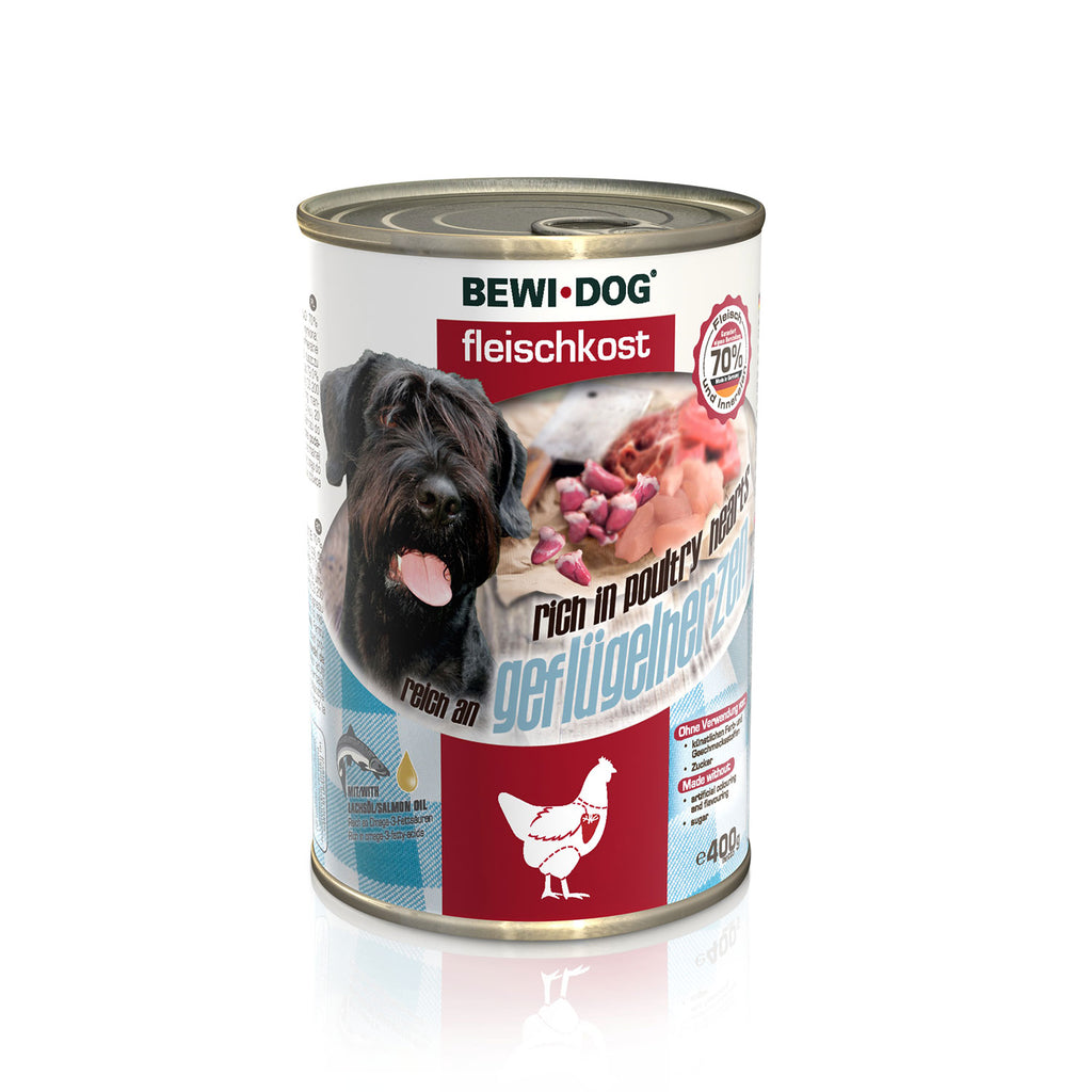 BEWI DOG Fleischkost Reich an Geflügelherzen